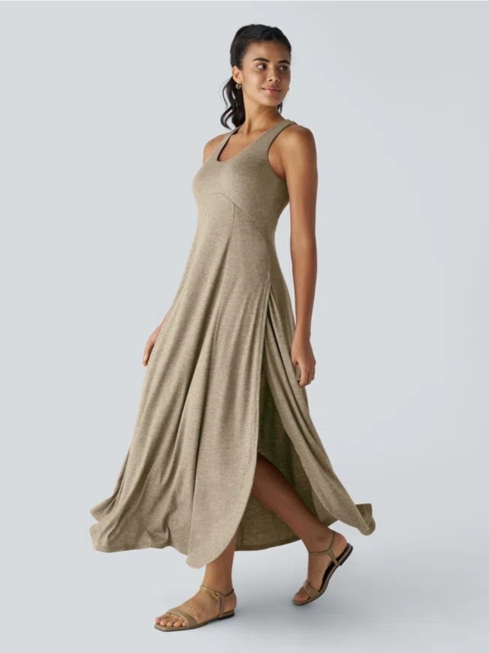Halara U-Neck Backless Split Flowy Maxi Casual Tank Dress